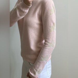 Brodie Cashmere wool pink sweater with star sleeves